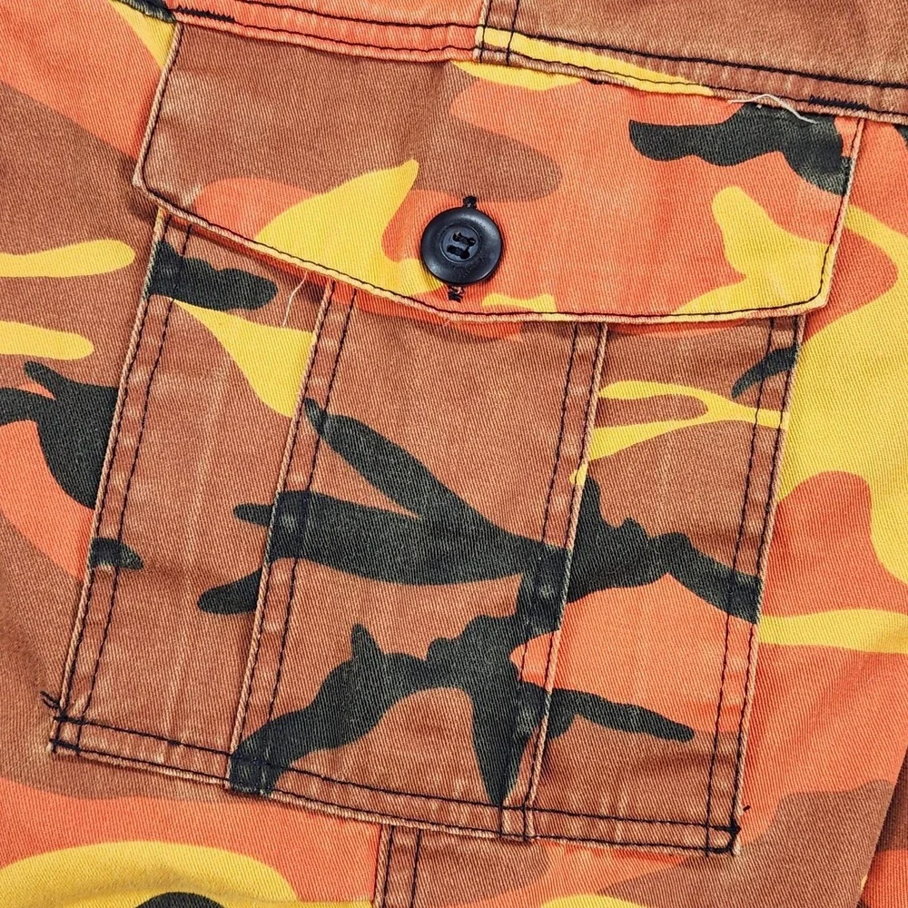 Rothco Camo Cargo Pants Mens XS 34x28 Orange Yellow Relaxed Fit Drawstring Hem